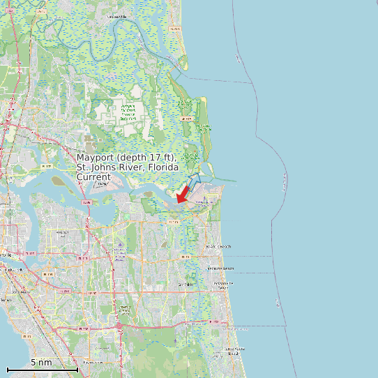 Map of Mayport (depth 17 ft), St. Johns River, Florida Current Prediction Station