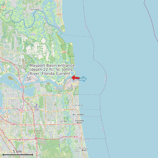Map of Mayport Basin entrance (depth 22 ft), St. Johns River, Florida Current Prediction Station