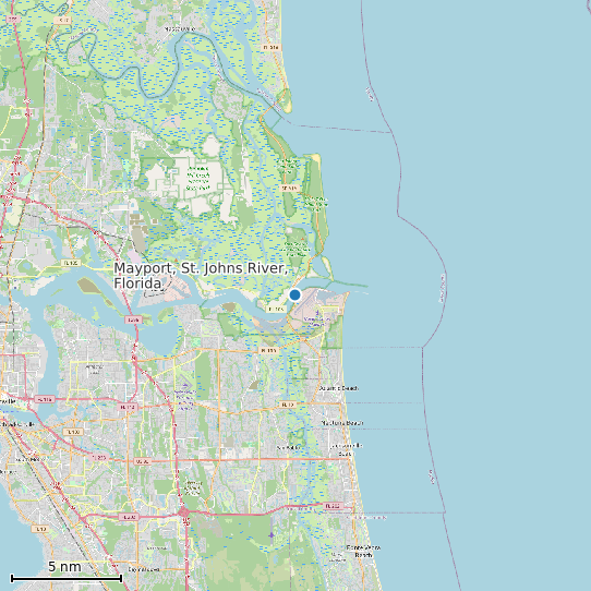Map of Mayport, St. Johns River, Florida Tide Prediction Station