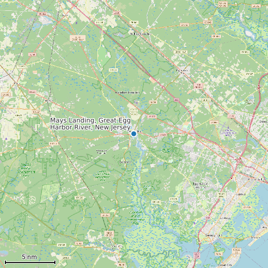 Map of Mays Landing, Great Egg Harbor River, New Jersey Tide Prediction Station