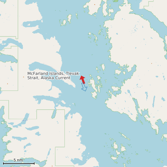 Map of McFarland Islands, Tlevak Strait, Alaska Current Prediction Station