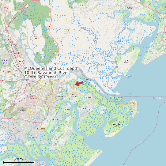 Map of McQueen Island Cut (depth 10 ft), Savannah River, Georgia Current Prediction Station