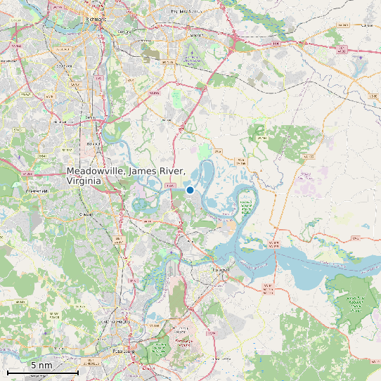 Map of Meadowville, James River, Virginia Tide Prediction Station