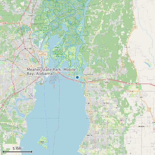 Map of Meaher State Park, Mobile Bay, Alabama Tide Prediction Station
