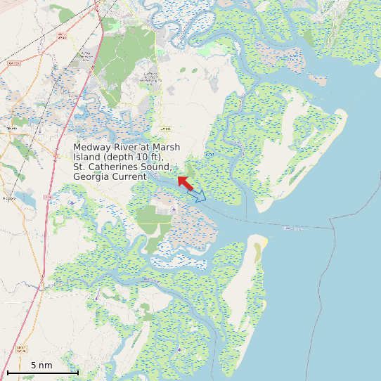 Map of Medway River at Marsh Island (depth 10 ft), St. Catherines Sound, Georgia Current Prediction Station