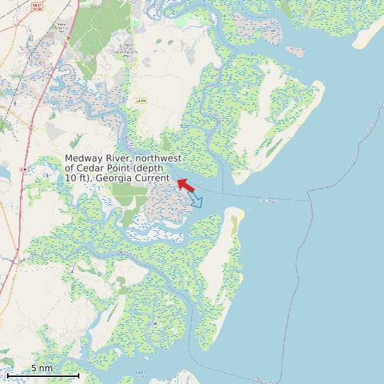 Map of Medway River, northwest of Cedar Point (depth 10 ft), Georgia Current Prediction Station