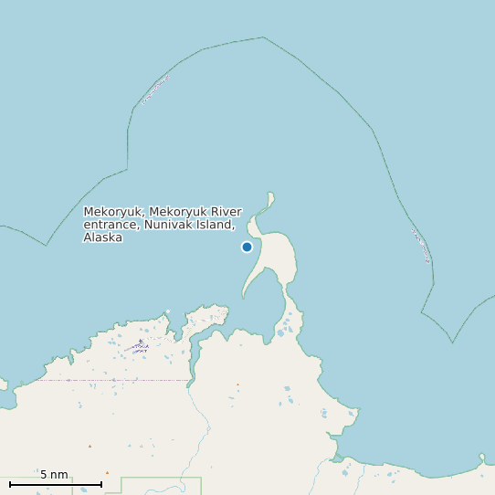 Map of Mekoryuk, Mekoryuk River entrance, Nunivak Island, Alaska Tide Prediction Station