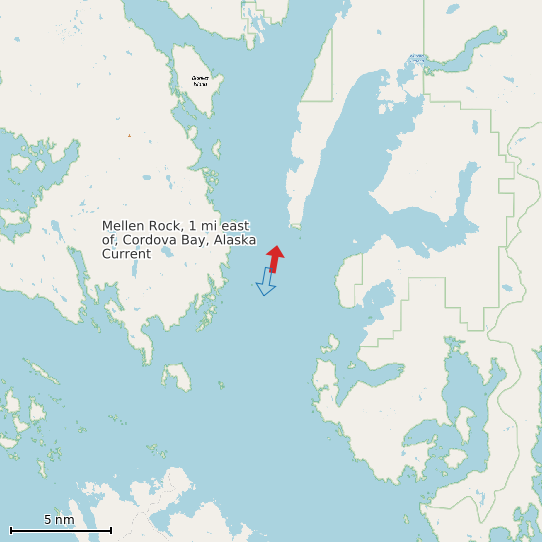 Map of Mellen Rock, 1 mi east of, Cordova Bay, Alaska Current Prediction Station