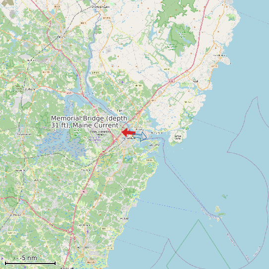 Map of Memorial Bridge (depth 31 ft), Maine Current Prediction Station