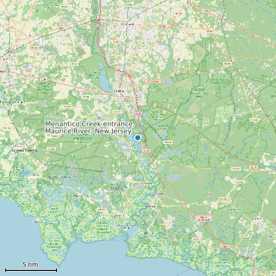 Map of Menantico Creek entrance, Maurice River, New Jersey Tide Prediction Station