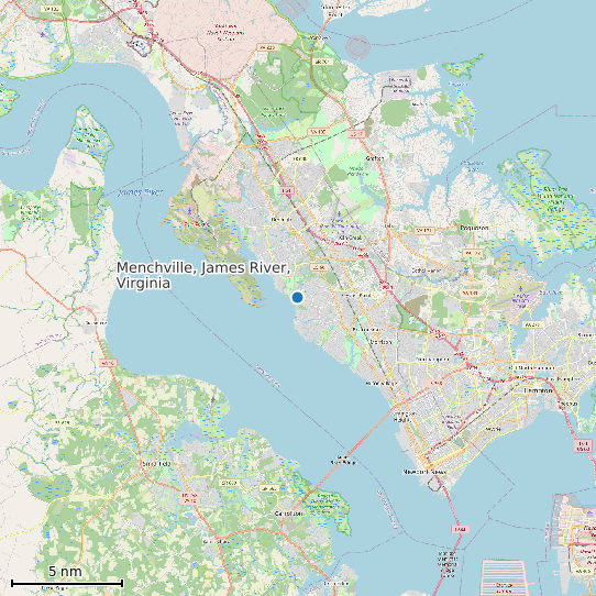 Map of Menchville, James River, Virginia Tide Prediction Station