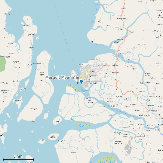 Map of Mergui, Myanmar Tide Prediction Station
