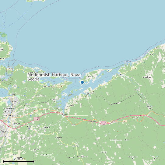 Map of Merigomish Harbour, Nova Scotia Tide Prediction Station