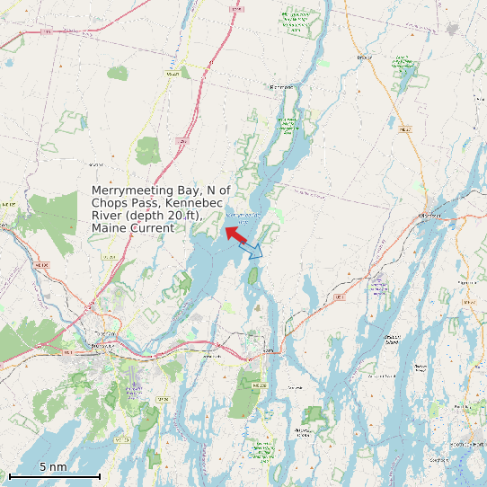 Map of Merrymeeting Bay, N of Chops Pass, Kennebec River (depth 20 ft), Maine Current Prediction Station