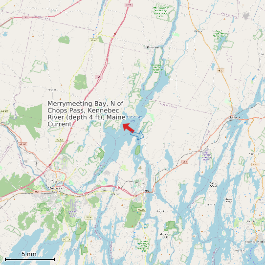 Map of Merrymeeting Bay, N of Chops Pass, Kennebec River (depth 4 ft), Maine Current Prediction Station