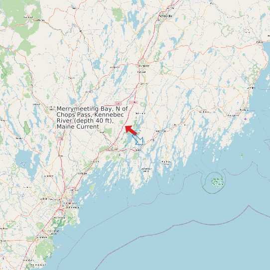 Map of Merrymeeting Bay, N of Chops Pass, Kennebec River (depth 40 ft), Maine Current Prediction Station