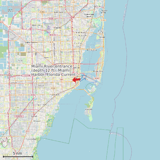 Map of Miami River entrance (depth 12 ft), Miami Harbor, Florida Current Prediction Station
