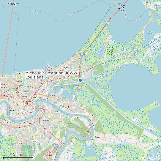 Map of Michoud Substation, ICWW, Louisiana Tide Prediction Station