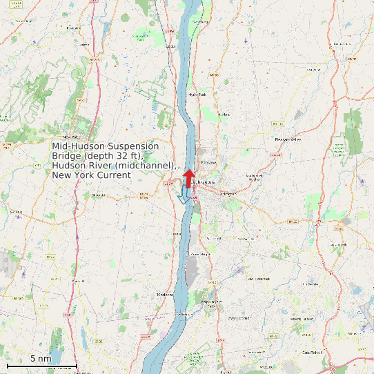 Map of Mid-Hudson Suspension Bridge (depth 32 ft), Hudson River (midchannel), New York Current Prediction Station