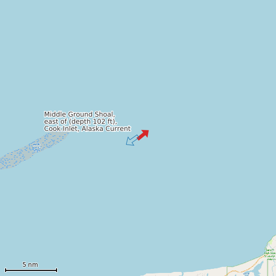 Map of Middle Ground Shoal, east of (depth 102 ft), Cook Inlet, Alaska Current Prediction Station