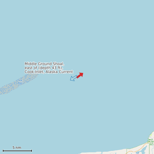 Map of Middle Ground Shoal, east of (depth 43 ft), Cook Inlet, Alaska Current Prediction Station