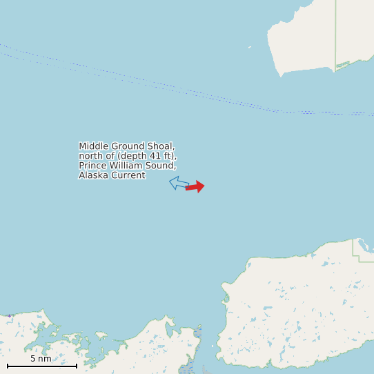 Map of Middle Ground Shoal, north of (depth 41 ft), Prince William Sound, Alaska Current Prediction Station
