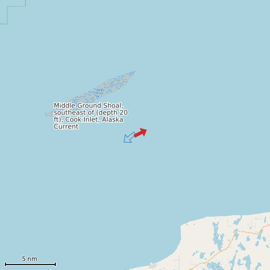 Map of Middle Ground Shoal, southeast of (depth 20 ft), Cook Inlet, Alaska Current Prediction Station