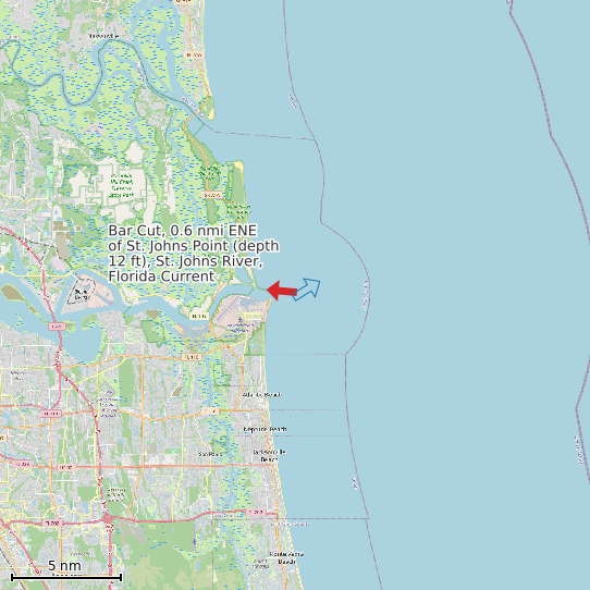 Map of Bar Cut, 0.6 nmi ENE of St. Johns Point (depth 12 ft), St. Johns River, Florida Current Prediction Station