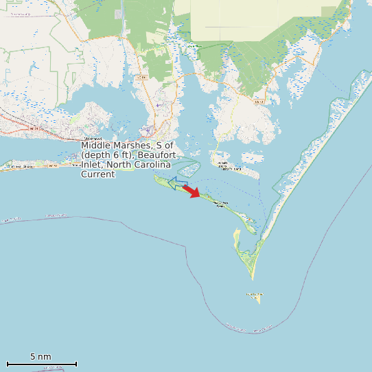 Map of Middle Marshes, S of (depth 6 ft), Beaufort Inlet, North Carolina Current Prediction Station