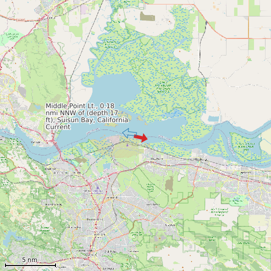 Map of Middle Point Lt., 0.18 nmi NNW of (depth 17 ft), Suisun Bay, California Current Prediction Station