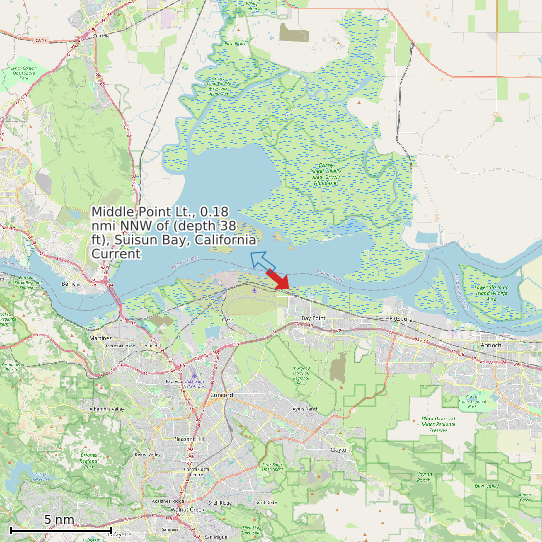 Map of Middle Point Lt., 0.18 nmi NNW of (depth 38 ft), Suisun Bay, California Current Prediction Station
