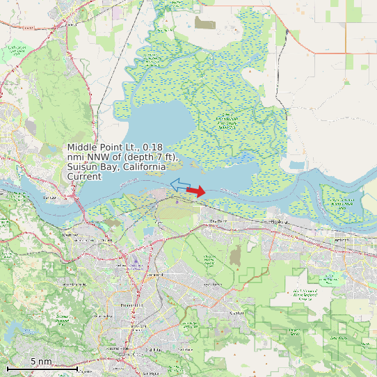 Map of Middle Point Lt., 0.18 nmi NNW of (depth 7 ft), Suisun Bay, California Current Prediction Station