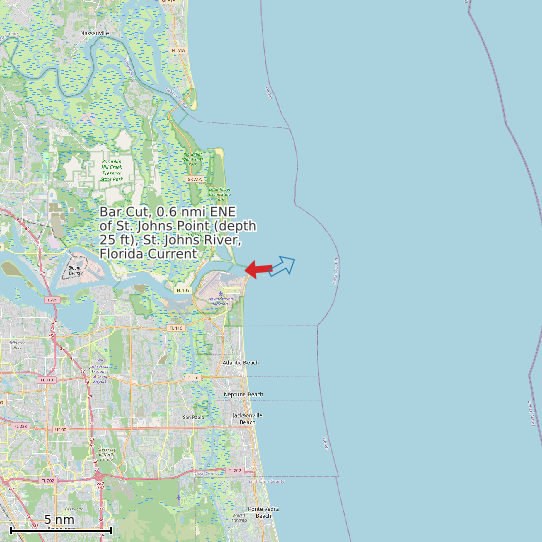 Map of Bar Cut, 0.6 nmi ENE of St. Johns Point (depth 25 ft), St. Johns River, Florida Current Prediction Station
