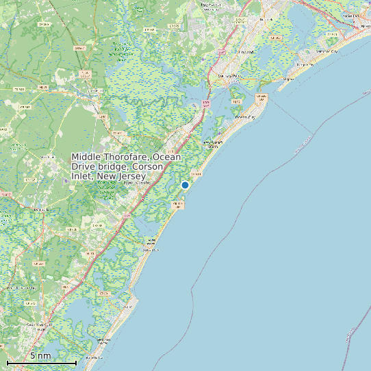 Map of Middle Thorofare, Ocean Drive bridge, Corson Inlet, New Jersey Tide Prediction Station