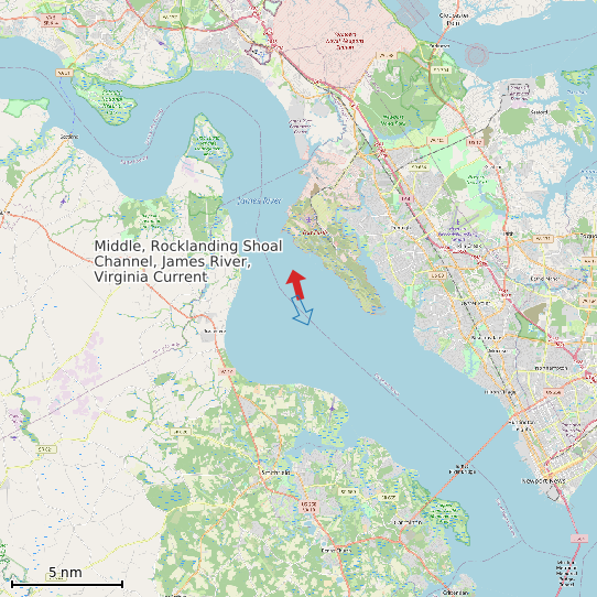 Map of Middle, Rocklanding Shoal Channel, James River, Virginia Current Prediction Station