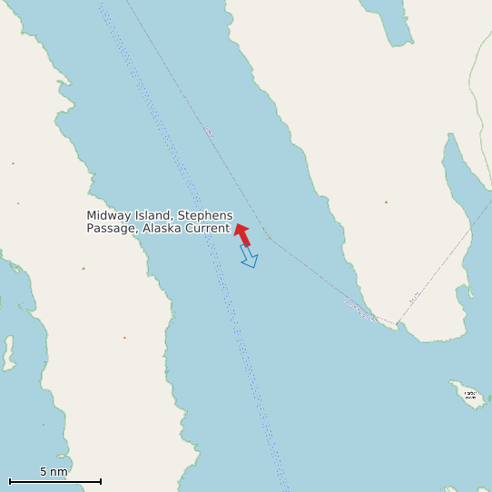 Map of Midway Island, Stephens Passage, Alaska Current Prediction Station