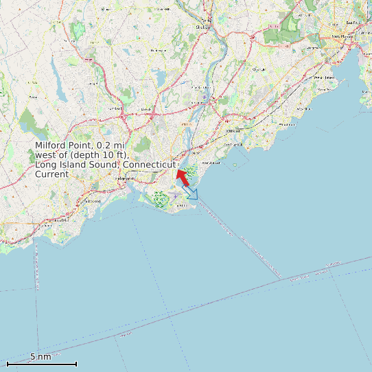Map of Milford Point, 0.2 mi west of (depth 10 ft), Long Island Sound, Connecticut Current Prediction Station