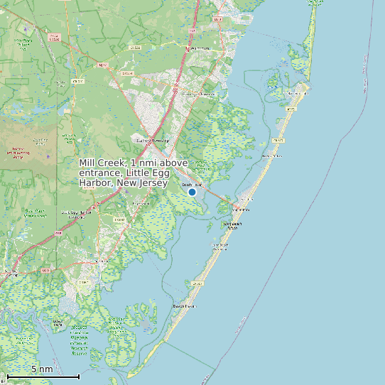 Map of Mill Creek, 1 nmi above entrance, Little Egg Harbor, New Jersey Tide Prediction Station