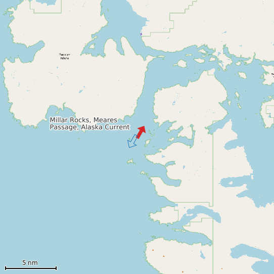 Map of Millar Rocks, Meares Passage, Alaska Current Prediction Station