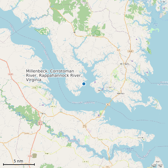 Map of Millenbeck, Corrotoman River, Rappahannock River, Virginia Tide Prediction Station