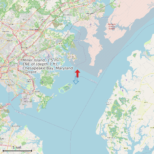 Map of Miller Island, 1.5 mi ENE of (depth 7 ft), Chesapeake Bay, Maryland Current Prediction Station