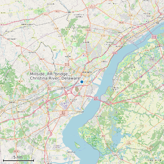 Map of Millside, RR. bridge, Christina River, Delaware Tide Prediction Station