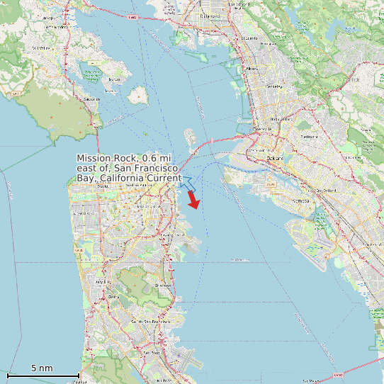 Map of Mission Rock, 0.6 mi east of, San Francisco Bay, California Current Prediction Station