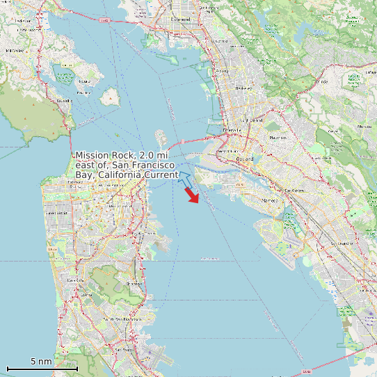 Map of Mission Rock, 2.0 mi east of, San Francisco Bay, California Current Prediction Station