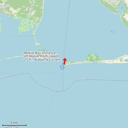 Map of Mobile Bay entrance, off Mobile Point (depth 25 ft), Alabama Current Prediction Station