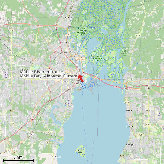 Map of Mobile River entrance, Mobile Bay, Alabama Current Prediction Station