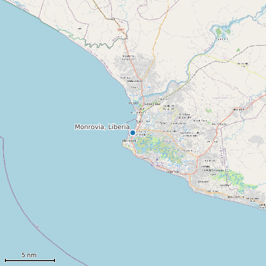 Map of Monrovia, Liberia Tide Prediction Station