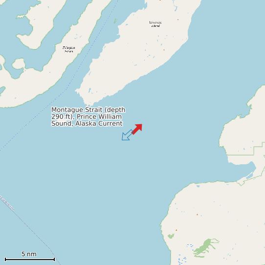 Map of Montague Strait (depth 290 ft), Prince William Sound, Alaska Current Prediction Station