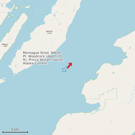 Map of Montague Strait, NW of Pt. Woodcock (depth 70 ft), Prince William Sound, Alaska Current Prediction Station