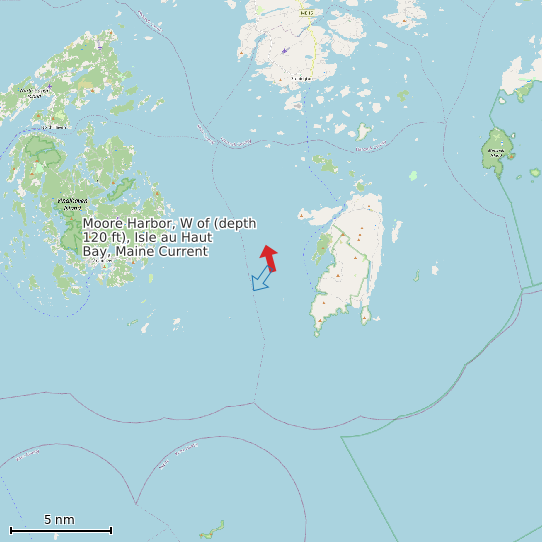 Map of Moore Harbor, W of (depth 120 ft), Isle au Haut Bay, Maine Current Prediction Station